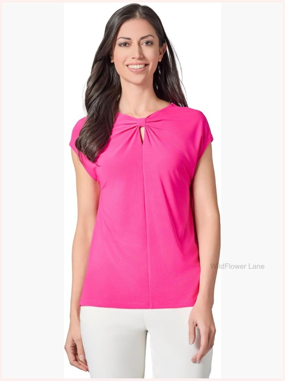 Tie Neck Short Sleeve Tank Top Scrunch Front